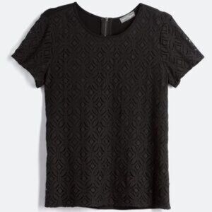 Market & Spruce Hans Crochet Front Mixed Material Top in Black